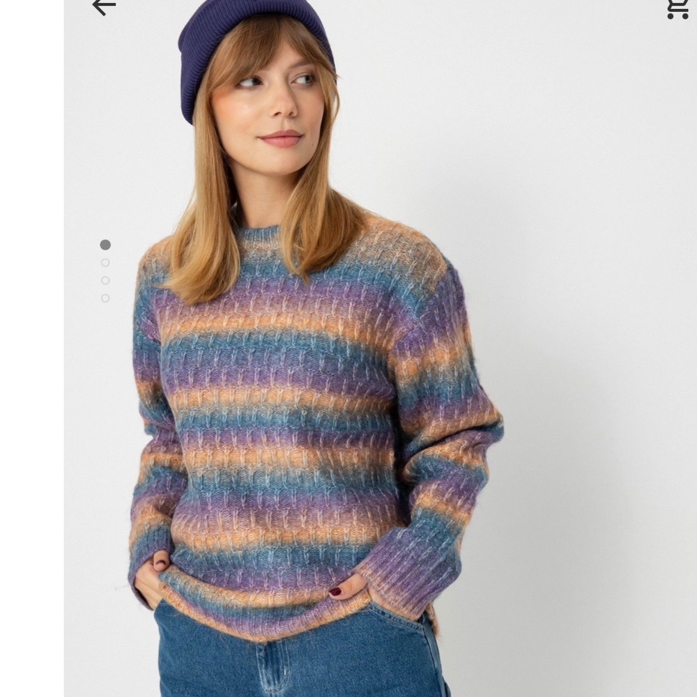 Obey Daytrip Crew Sweater Purple Multi Ombre Knit Fuzzy Mohair Style Small NWT
